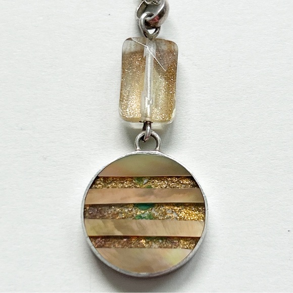 Vintage Signed Sandy Baker Sunstone Abalone Sterling Silver Necklace - Picture 4 of 12